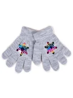 Rękawiczki dla dzieci - Rękawiczki Dziewczęce Pięciopalczaste Szare Z Hologramem Śnieżynką 16 Cm Yoclub - miniaturka - grafika 1