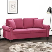 Sofy i kanapy - 2-osobowa sofa z poduszkami, winna czerwień, 140 cm, aksamit - miniaturka - grafika 1
