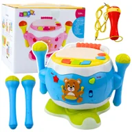Zabawki interaktywne dla dzieci - DLA DZIECI BĘBENEK MUZYCZNY ŚWIATŁA DŹWIĘKI NIEBIESKI - miniaturka - grafika 1