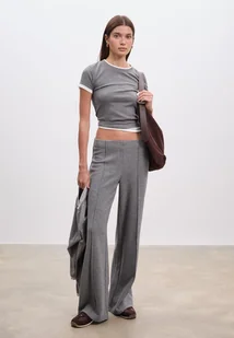 Stradivarius Spodnie dzianinowe z prążkiem Ciemnoszary M - Spodnie damskie - miniaturka - grafika 1