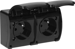 Orno Gniazdo podwójne 2x2P+Z AQUATIC, IP44, czarne - Gniazdka elektryczne - miniaturka - grafika 1