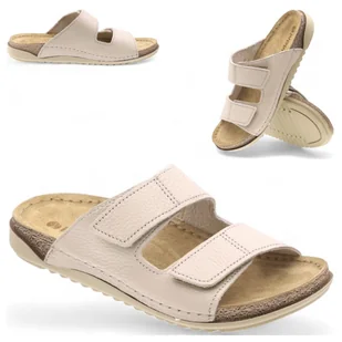 Wygodne Klapki damskie Skórzane regulowane na rzepy lekkie Inblu Beżowe 36 - Klapki i japonki damskie - miniaturka - grafika 1