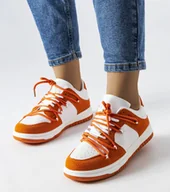 Botki damskie - Pomarańczowe sneakersy łączone materiały Hila-37 - miniaturka - grafika 1