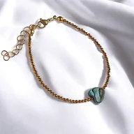 Bransoletki - Bransoletka z serduszkiem : muszla PAUA, hematyt złoty - miniaturka - grafika 1