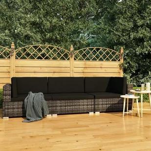 vidaXL 3-częściowa sofa do ogrodu, z poduszkami, polirattan, szara - Sofy ogrodowe - miniaturka - grafika 1