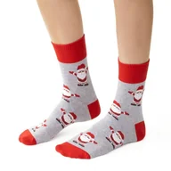 Skarpetki damskie - Świąteczne skarpety damskie STEVEN 136 w małe mikołaje, miękka bawełna, płaski szew Rozmiar 35-37 Kolor popielaty - Steven - miniaturka - grafika 1