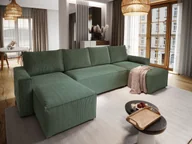 Pościel - Masseno Narożnik ASPRA z funkcją spania i pojemnikiem na pościel Kształt U, Rozkładana sofa, Rogówka - Butelkowa zieleń, POSO 14 - miniaturka - grafika 1