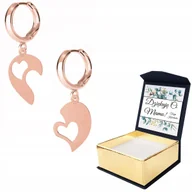 Kolczyki - Kolczyki różowe złoto Łamane Serca + WŁASNY NADRUK - miniaturka - grafika 1