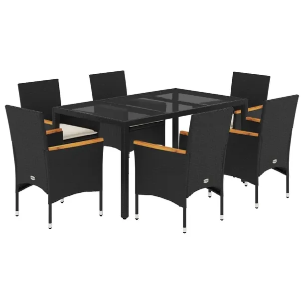 Zestaw Mebli Ogrodowych Rattan PE Czarny 150x90x75 cm, 6 Krzeseł