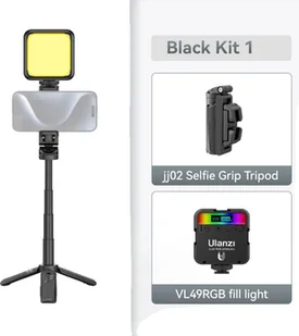 Statyw selfie stick, wszechstronność 3 w 1, pilot 10 m, czarny zestaw VL49 RGB - Selfie stick - miniaturka - grafika 1