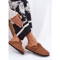 Klapki i japonki damskie - Zamszowe Klapki Chodaki Damskie Z Klamrą Big Star RR274A387 Brązowe - miniaturka - grafika 1