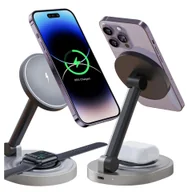 Ładowarki do telefonów - Ładowarka indukcyjna bezprzewodowa stacja Alogy 2w1 QI do Apple iPhone AirPods do MagSafe Czarna - miniaturka - grafika 1