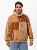 Bluzy męskie - Bluza Z Kapturem Sherpa Męska Brązowa Beżowa Teddy Miś Futro Jigga Wear L - miniaturka - grafika 1