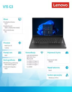 V15 G3 82TT00N7PB W11Pro i3-1215U/8GB/256GB/INT/15.6 FHD/Business Black/3YRS OS - Laptopy - miniaturka - grafika 11