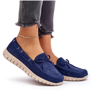 Vinceza Mokasyny Damskie Z Kokardą Granatowe Reece niebieskie - Mokasyny damskie - miniaturka - grafika 1