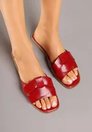 Klapki i japonki damskie - Bordowo-Czerwone Klapki na Płaskiej Podeszwie z Ozdobną Cholewką Tenoliea - Renee - miniaturka - grafika 1