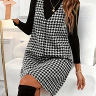 Sukienki - TEMU Damska Modna Sukienka Tunika w Pepitkę Dekolt V, Całoroczna, Rozmiar Dla Dorosłych - miniaturka - grafika 1