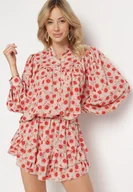 Koszule damskie - Czerwona Koszula ze Stójką z Długim Rękawem Zapinana na Guziki Kannesha - miniaturka - grafika 1