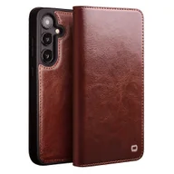 Portfele - QIALINO Do Samsung Galaxy S25 Etui Portfel Flip Stand Pokrowiec na telefon Prawdziwa skóra bydlęca-brązowa Wielobarwny Brown - miniaturka - grafika 1