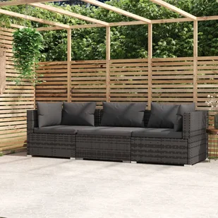 3-osobowa sofa z poduszkami, szara, polirattan - Sofy ogrodowe - miniaturka - grafika 1