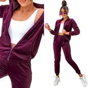 Dresy damskie - Damski Dres Komplet welurowy bez kaptura 771 [Kolor Bordowy, Rozmiar L/XL] - miniaturka - grafika 1