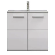 Szafki łazienkowe - Riva szafka pod umywalkę 2 drzwi, biały wysoki połysk, szary. - miniaturka - grafika 1