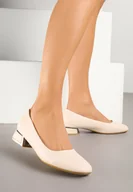 Czółenka - Beżowe Czółenka na Obcasie ze Skórzaną Wkładką Tosvara - miniaturka - grafika 1