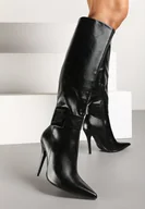 Kozaki damskie - Czarne Kozaki na Szpilce Ozdobione Klamrą Innadora - miniaturka - grafika 1