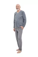 Piżamy damskie - PIŻAMA MĘSKA 3XL DŁUGI RĘKAW SPODNIE W KRATKĘ BAWEŁNIANA DLA TATY DZIADKA SZARA - miniaturka - grafika 1