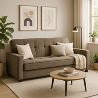 Sofy i kanapy - Sofa z Funkcją Spania ALUNA Rozkładana Wersalka Dwuosobowa Beżowa Nowoczesna do Salonu - miniaturka - grafika 1