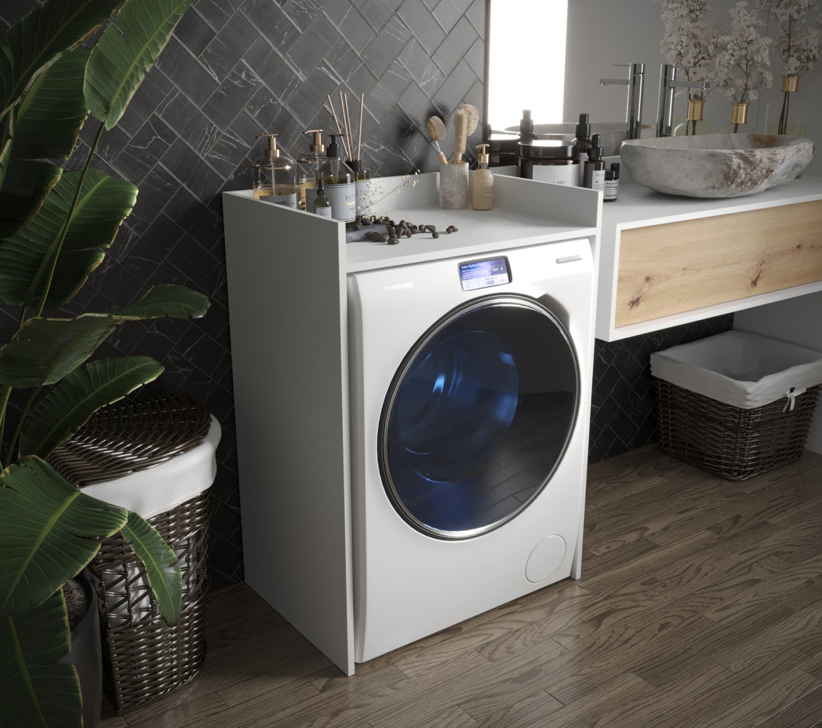 Szafka łazienkowa na pralkę SAIMA – biała