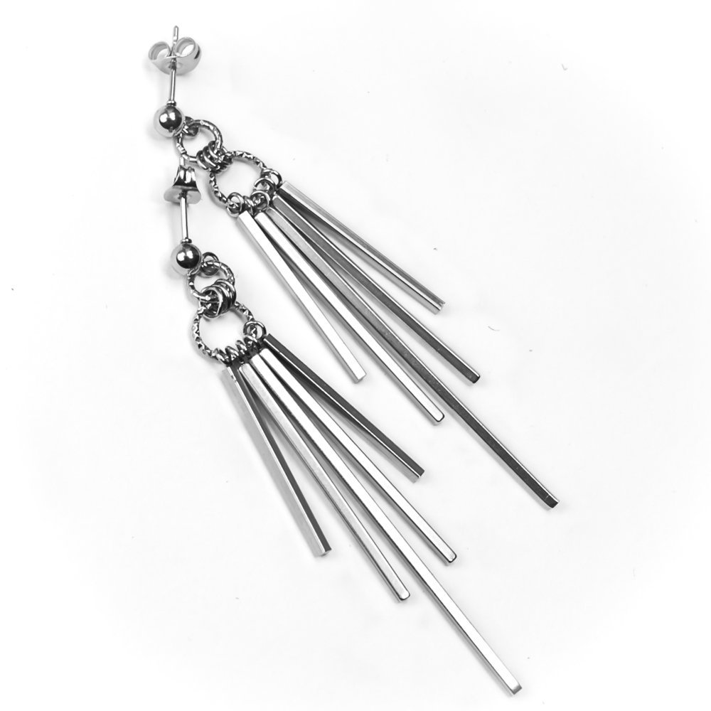 Kolczyki sztyfty promyki, kaskada, stal chirurgiczna, długie, wiszące / JG. Projekt