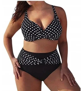 STRÓJ KĄPIELOWY PLUS SIZE KROPKI GROSZKI KOBIECY CZARNY NA PLAŻĘ LATO 3XL - Stroje kąpielowe - miniaturka - grafika 1