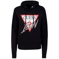Bluzy damskie - GUESS BLUZA DAMSKA KRÓTKA ICONIC HOOD SWEATSHIRT BLACK W1BQ09K68I1 JBLK - Rozmiar: XS - miniaturka - grafika 1