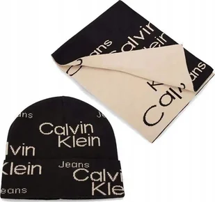 CALVIN KLEIN CZAPKA +SZALIK ZESTAW ZIMOWY GIFTBOX CIEPŁY CZARNY UNIWERSALNY - Czapki damskie - miniaturka - grafika 1