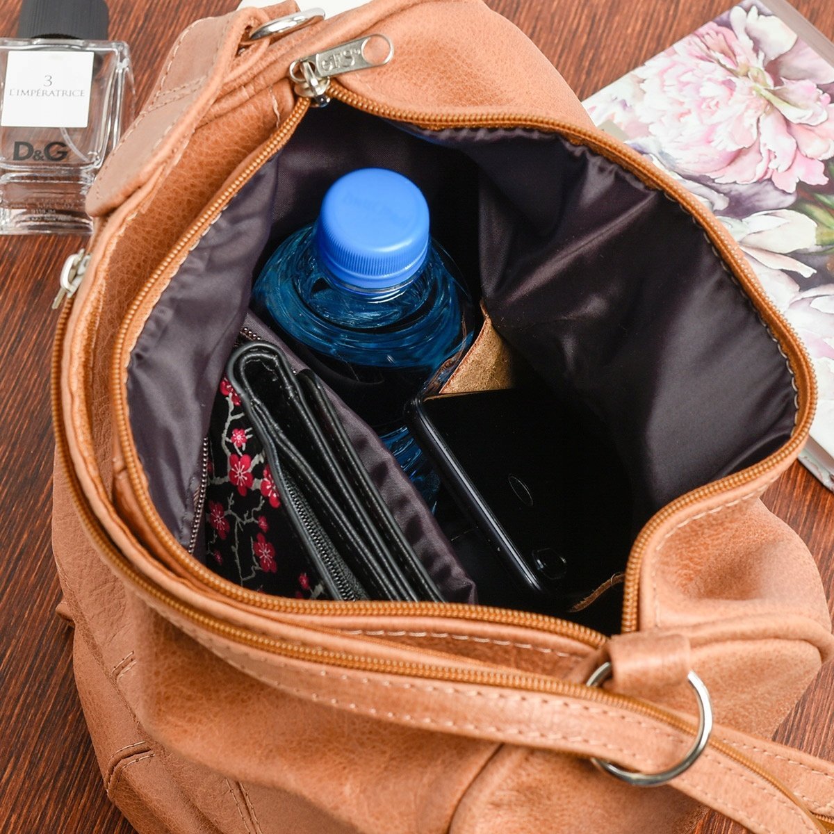 Plecak Damski Skórzany Brązowy camel Torebka 2W1 na wycieczkę Beltimore 019