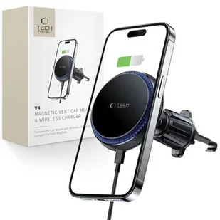 Tech-Protect Uchwyt Magnetyczny MagSafe z Ładowaniem Bezprzewodowym 15W do Deski Rozdzielczej MM15W-V4 czarny - Uchwyty samochodowe do telefonów - miniaturka - grafika 1