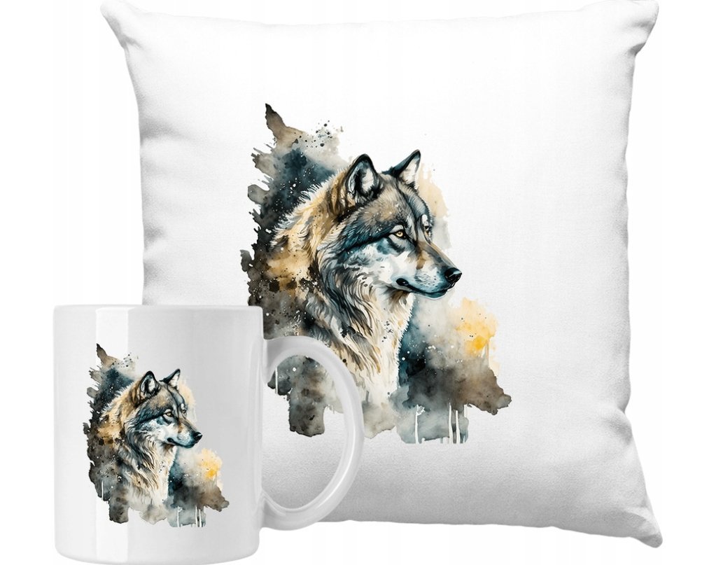 ZESTAW PODUSZKA + KUBEK Wilk Las Zwierze Pomysł Na Prezent +IMIĘ