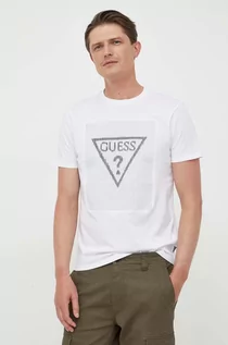 Koszulki męskie - Guess t-shirt bawełniany kolor biały wzorzysty - grafika 1