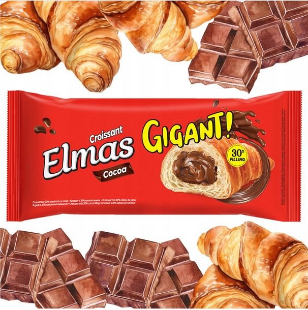 Rogal Gigant croissant z nadzieniem Kakao 30% kremu puszysty 160g Elmas