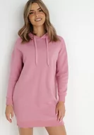 Bluzy damskie - Różowa Bluza Długa z Kapturem Akare - miniaturka - grafika 1