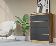 Komody - KOMODA 4 SZUFLAD 70 cm DĄB WOTAN/CZARNY - miniaturka - grafika 1
