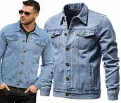 Kurtki męskie - KURTKA MĘSKA JEANSOWA KATANA NIEBIESKA KLASYCZNA PROSTA 011- XL- II GATUNEK - miniaturka - grafika 1