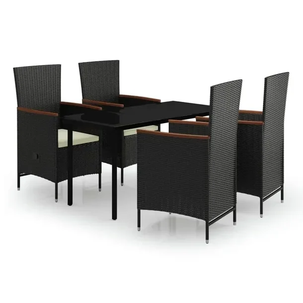 Stylowy zestaw mebli ogrodowych czarny z kremowymi poduszkami 140x70x74 cm