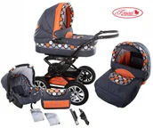 Wózki dziecięce - Wózek głęboki + spacerowy + fotelik 3w1 POLARIS grafit + kropy / KRASNAL - miniaturka - grafika 1
