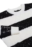 Swetry damskie - faina Damski sweter w paski, nieregularny sweter z cekinami, z okrągłym dekoltem, wełniany, rozmiar XS/S, biały (wollweiss), XL - miniaturka - grafika 1