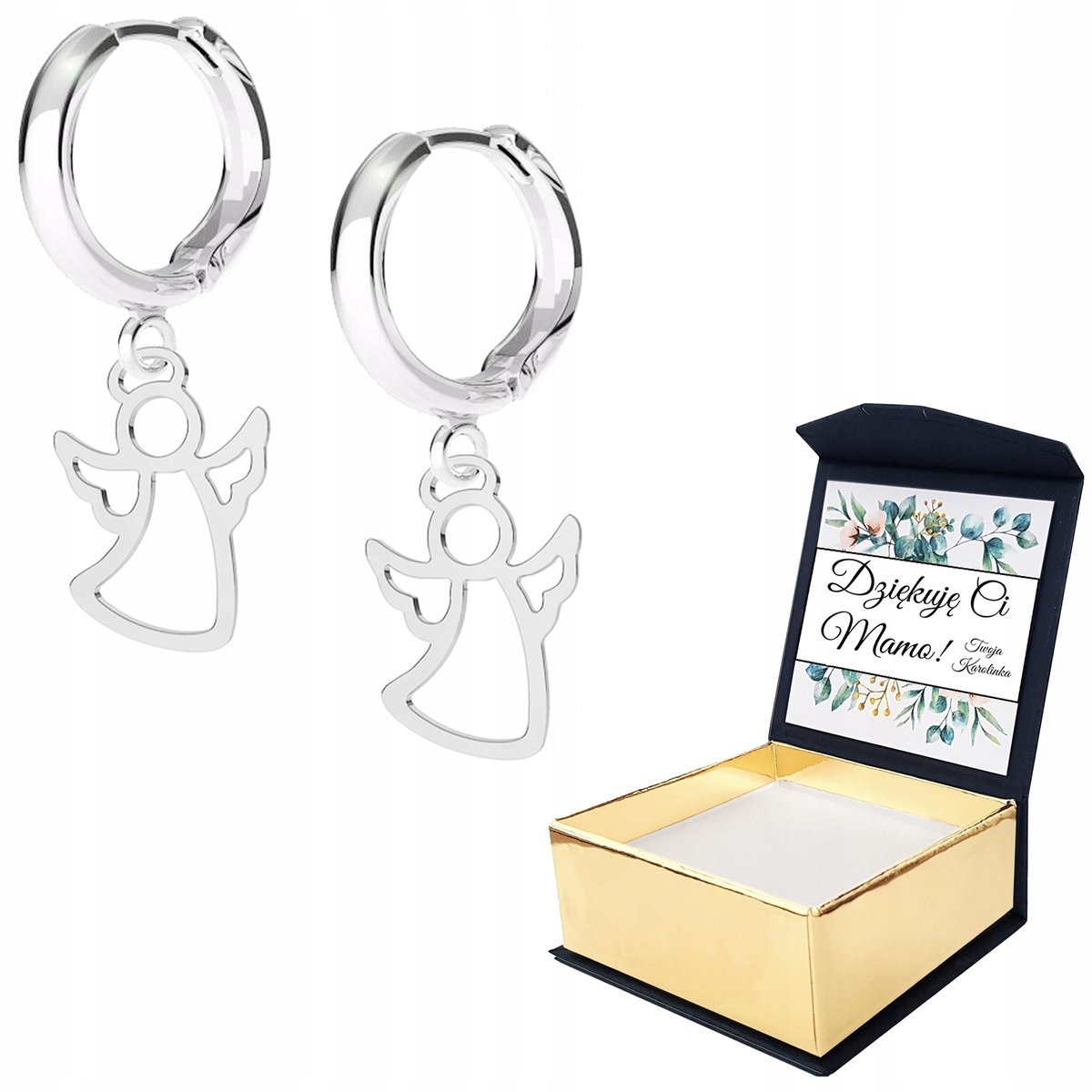 Kolczyki srebrne Aniołek Anioł 925 WŁASNY NADRUK