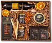 Zestawy upominkowe - Kosz prezentowy herbaty syrop wiśniowy miody konfitura ciastka wiśniowe - miniaturka - grafika 1