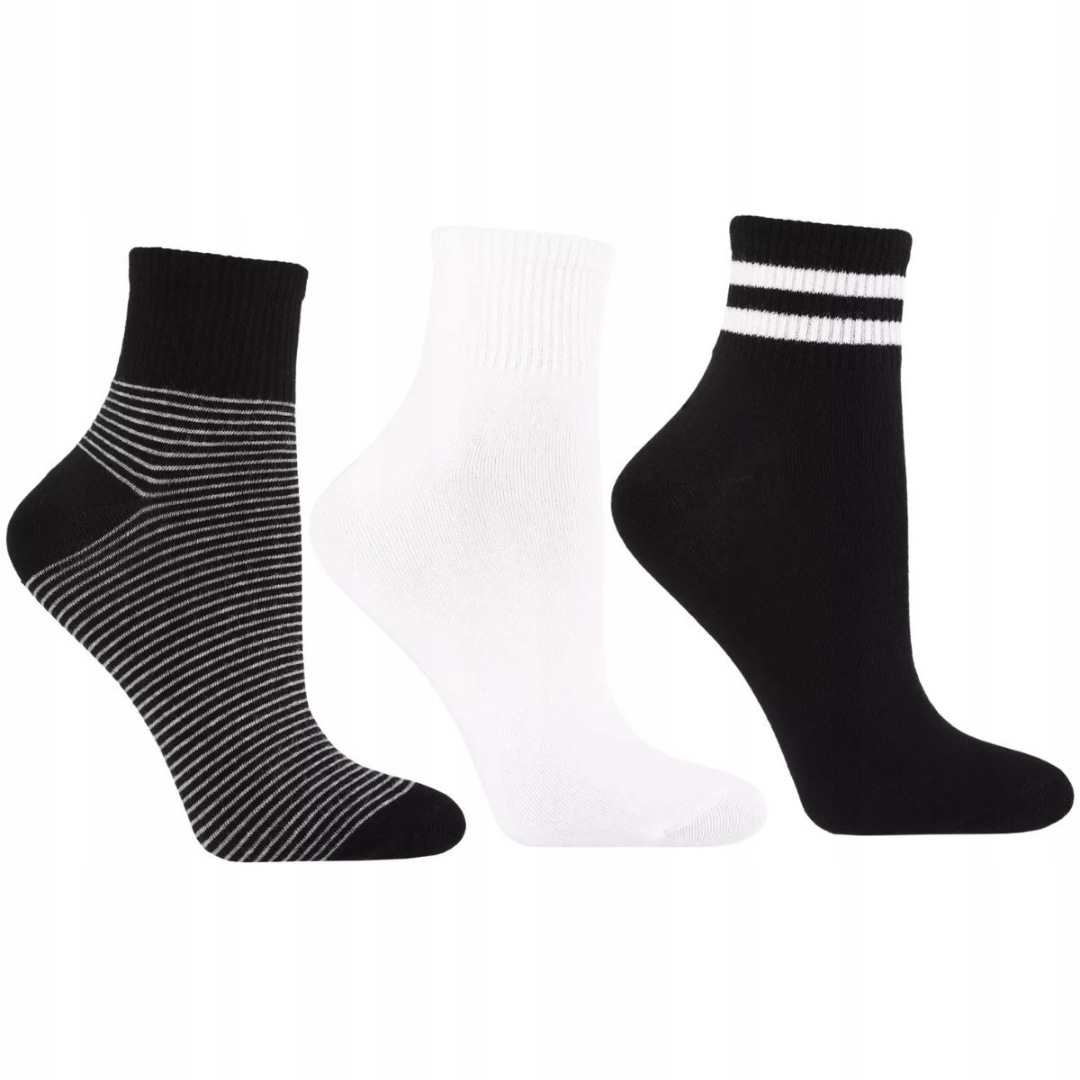 3X Skarpetki Damskie Krótkie 3/4 Wzór W Paski Bawełna Urocze Moraj 35-38