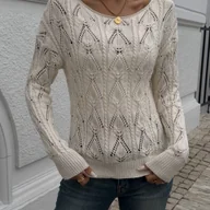 Swetry damskie - TEMU Sweter Damski Elegancki z Koronką – Luźny Krój, Półprzezroczysty Top z Okrągłym Dekoltem, Casualowy Design na Wiosnę i Jesień, Uroczy Sweter do - miniaturka - grafika 1